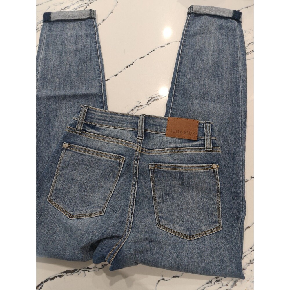 Judy Blue Ankle Jeans Womens Size 1/25 Blue Slim Fit Fold Rolled Medium Wash